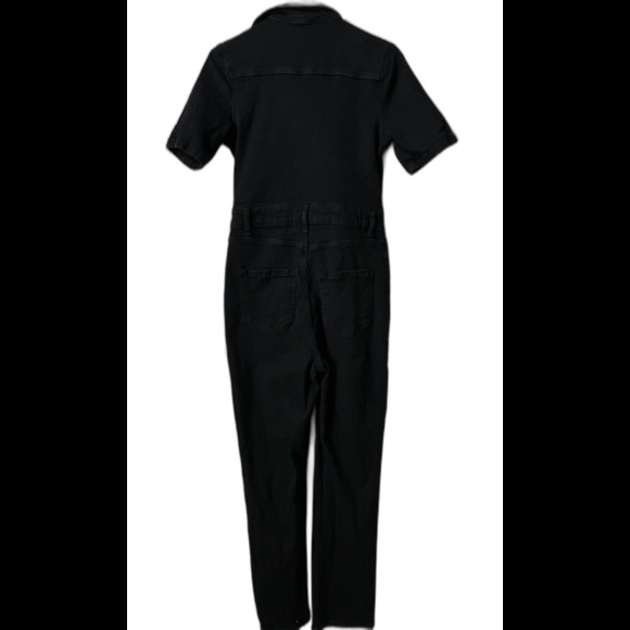 Nasty Gal Black Deep Plunging V Neck Denim Boilersuit Jumpsuit Edgy Grunge Sz 8 - Picture 6 of 15